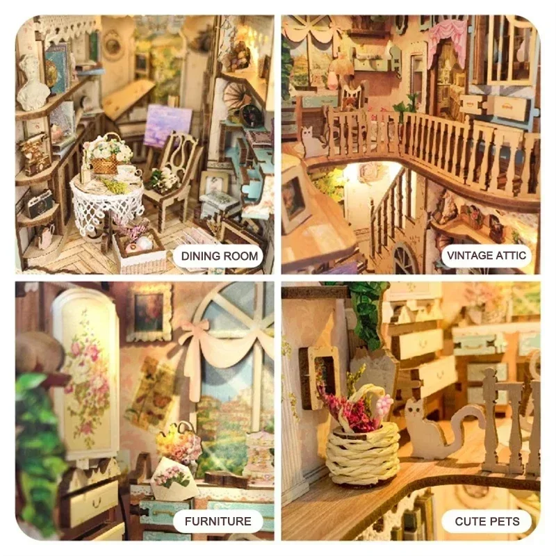 Diy Wooden Book Nook Kit Shelf Insert - Zestaw DIY: Drewniany regał w kształcie